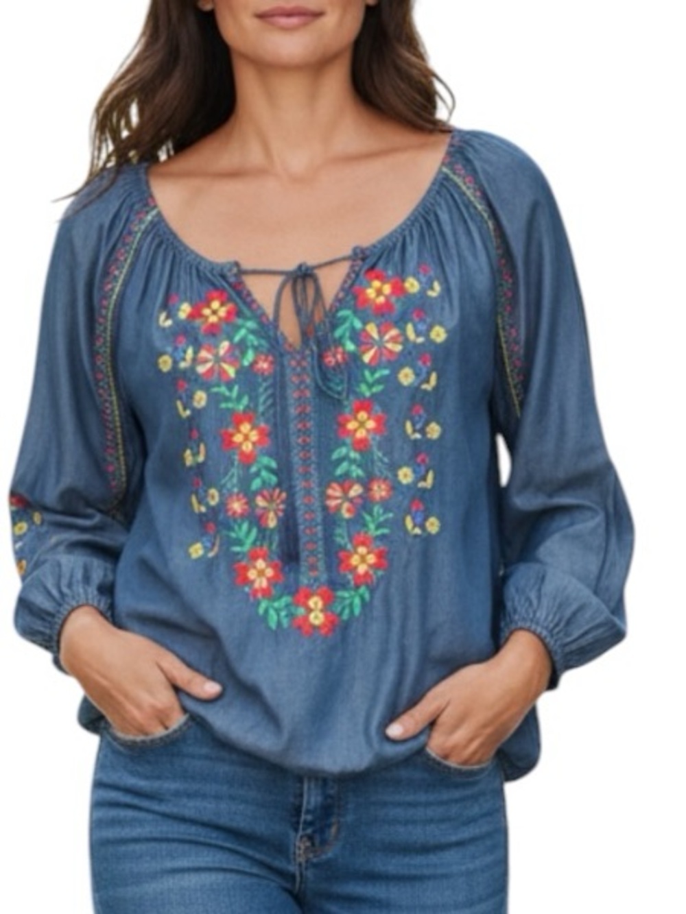**NWT** Umgee Embroidered Chambray Top
